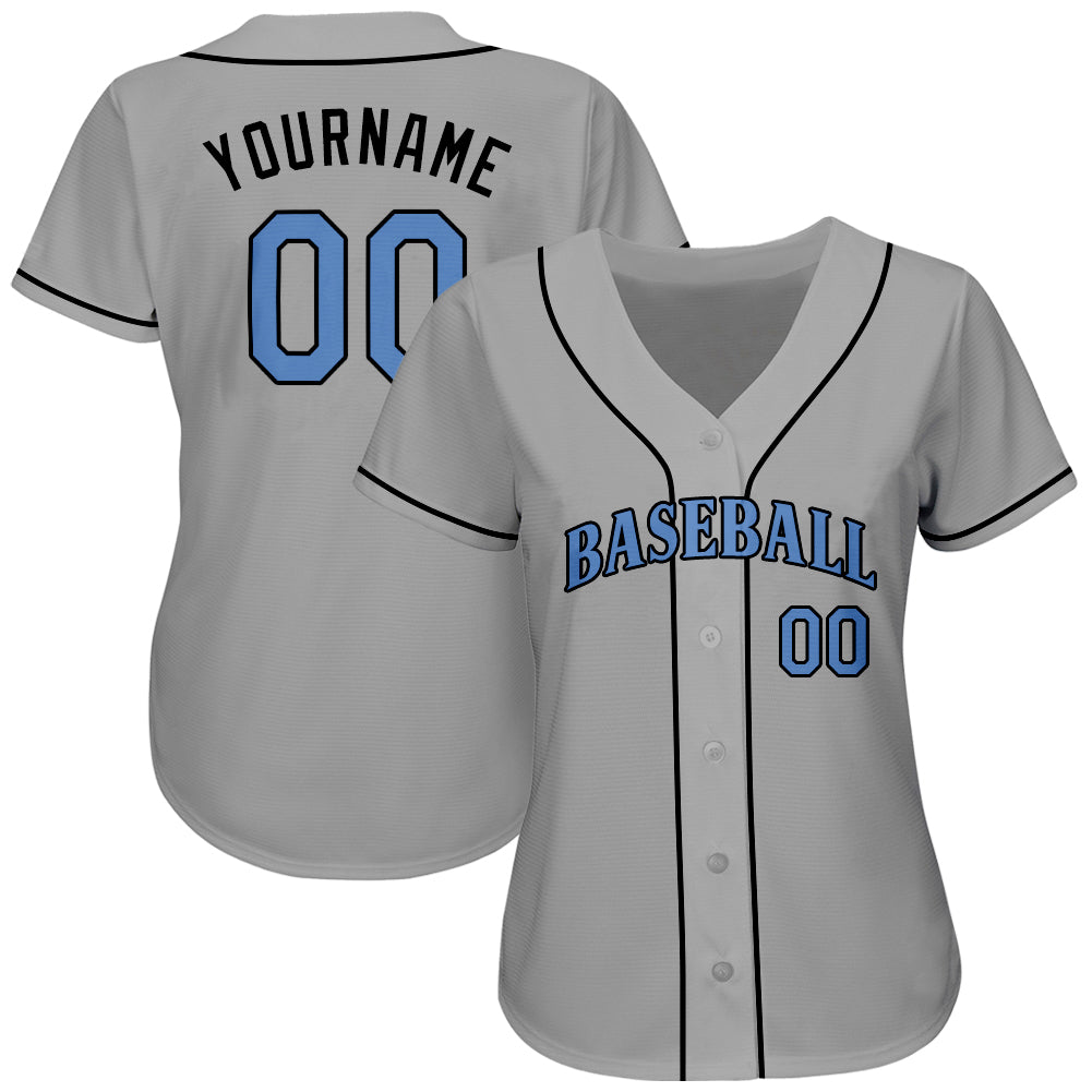 Custom Gray Light Blue-Black Authentic Father's Day Baseball Jersey Men's Size:XL