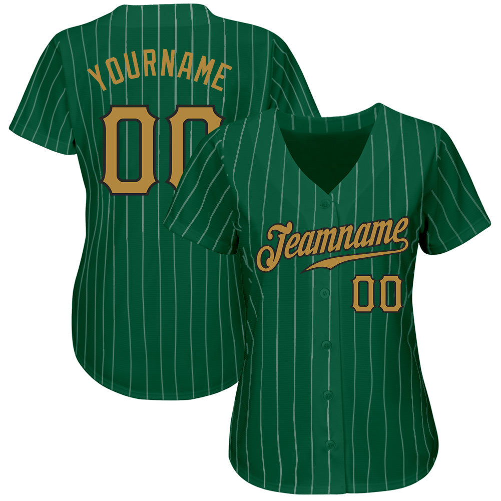Custom Kelly Green White Pinstripe Old Gold-Black Authentic