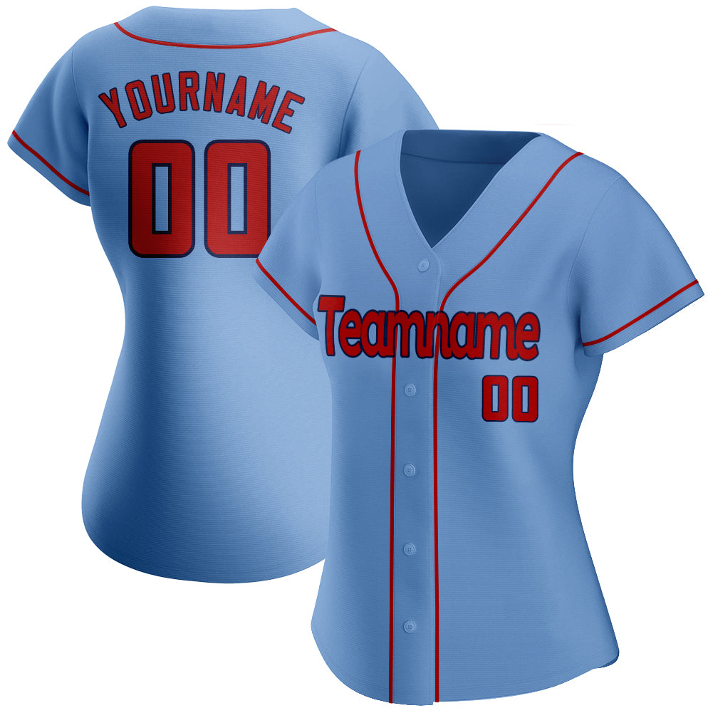 Custom Team Navy Baseball Authentic Light Blue Jersey Red