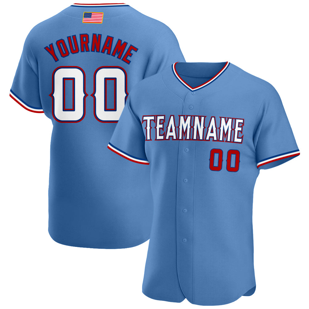 Custom Team Red Baseball Authentic Light Blue American Flag Fashion Jersey  White