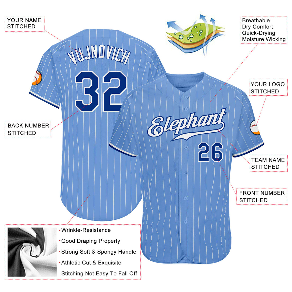 Custom Royals Jersey - Light Blue Stitch Baseball Gear