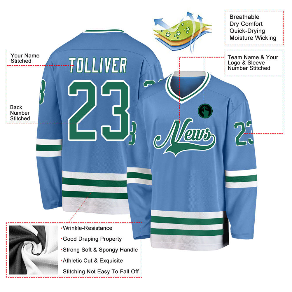Custom Blue White-Neon Green Hockey Jersey