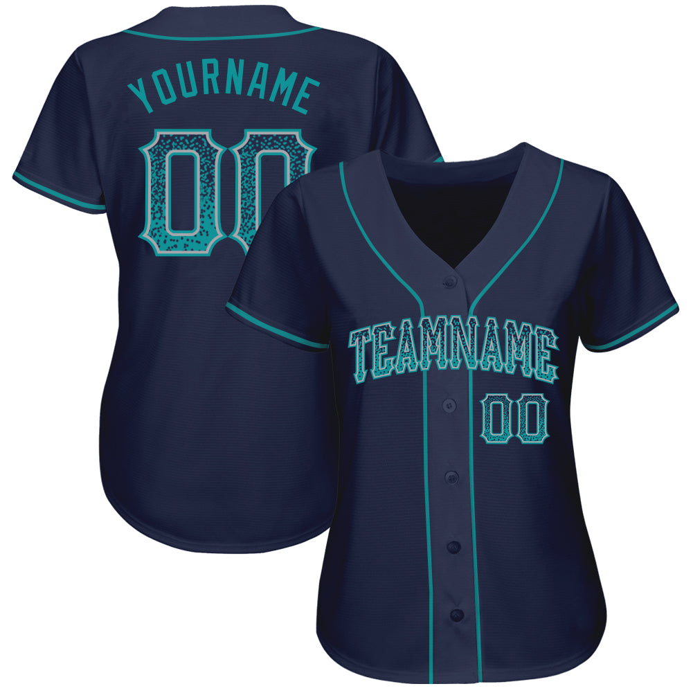 Custom Baseball Jersey Gray Navy-Aqua