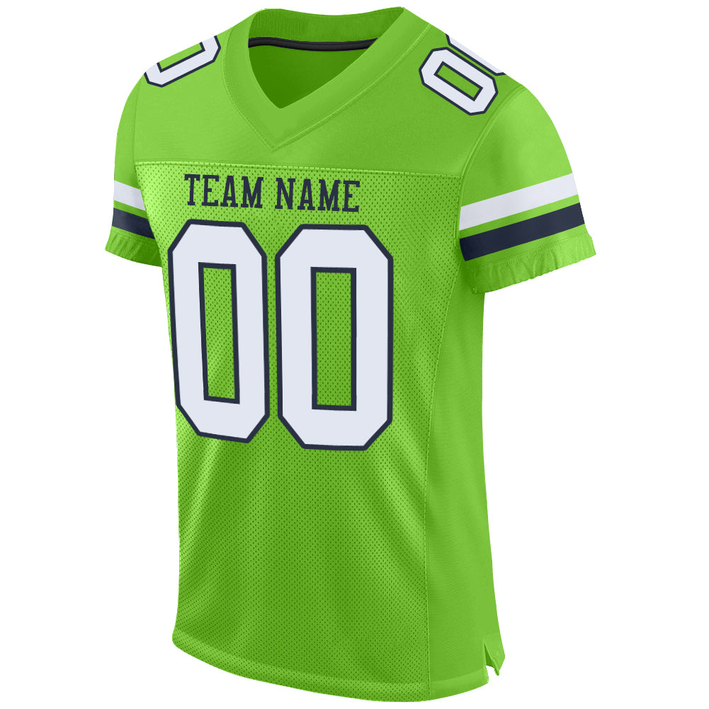 Custom Navy Neon Green-Gray Mesh Drift Fashion Football Jersey