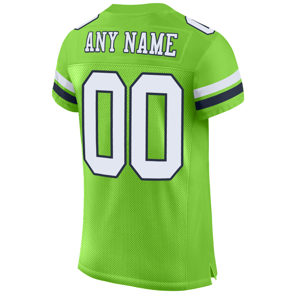 Custom Navy Neon Green-Gray Mesh Drift Fashion Football Jersey