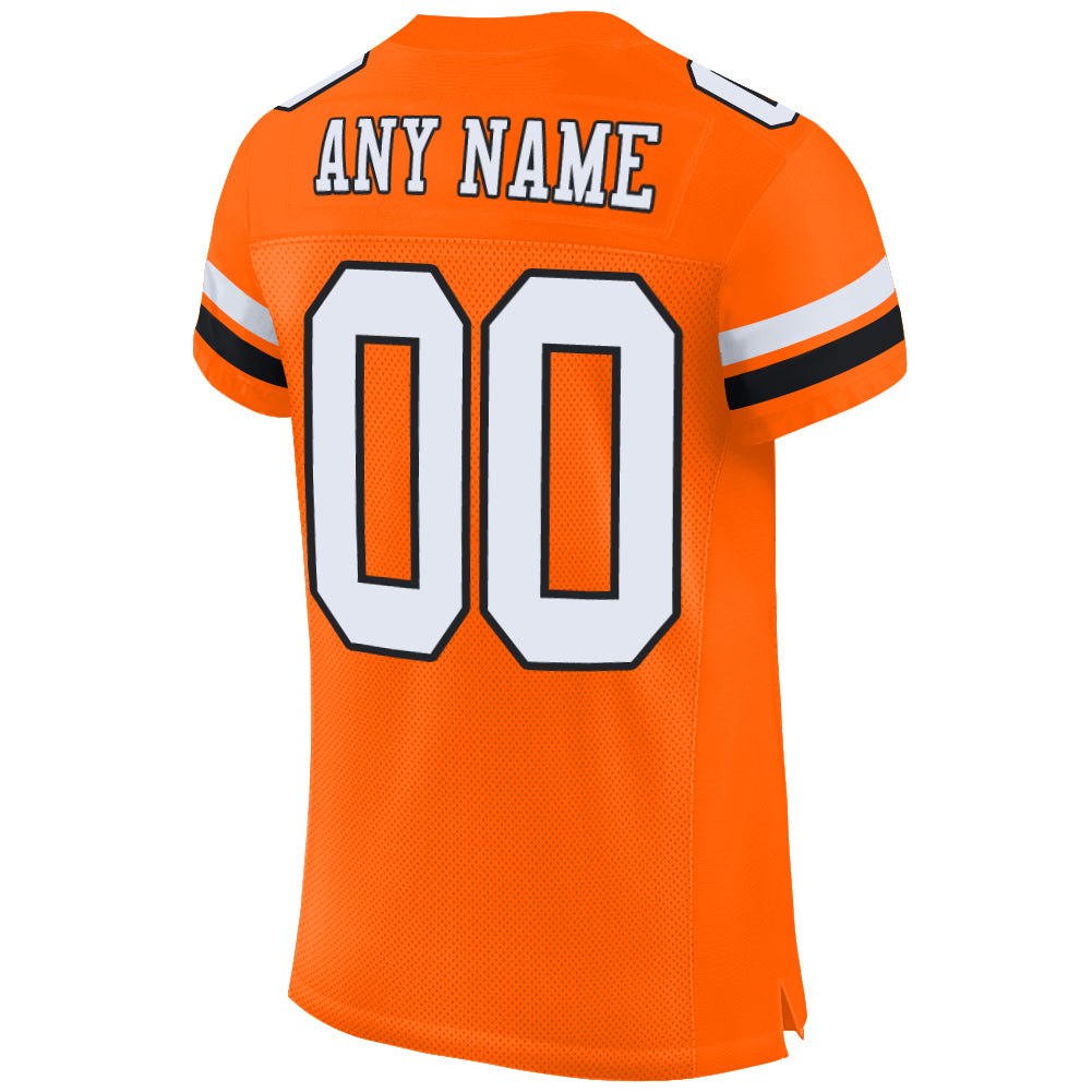 Custom Black Orange-White Mesh Authentic Football Jersey