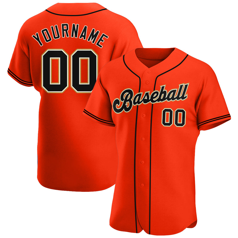 Custom Cream Black-Orange Baseball Jersey