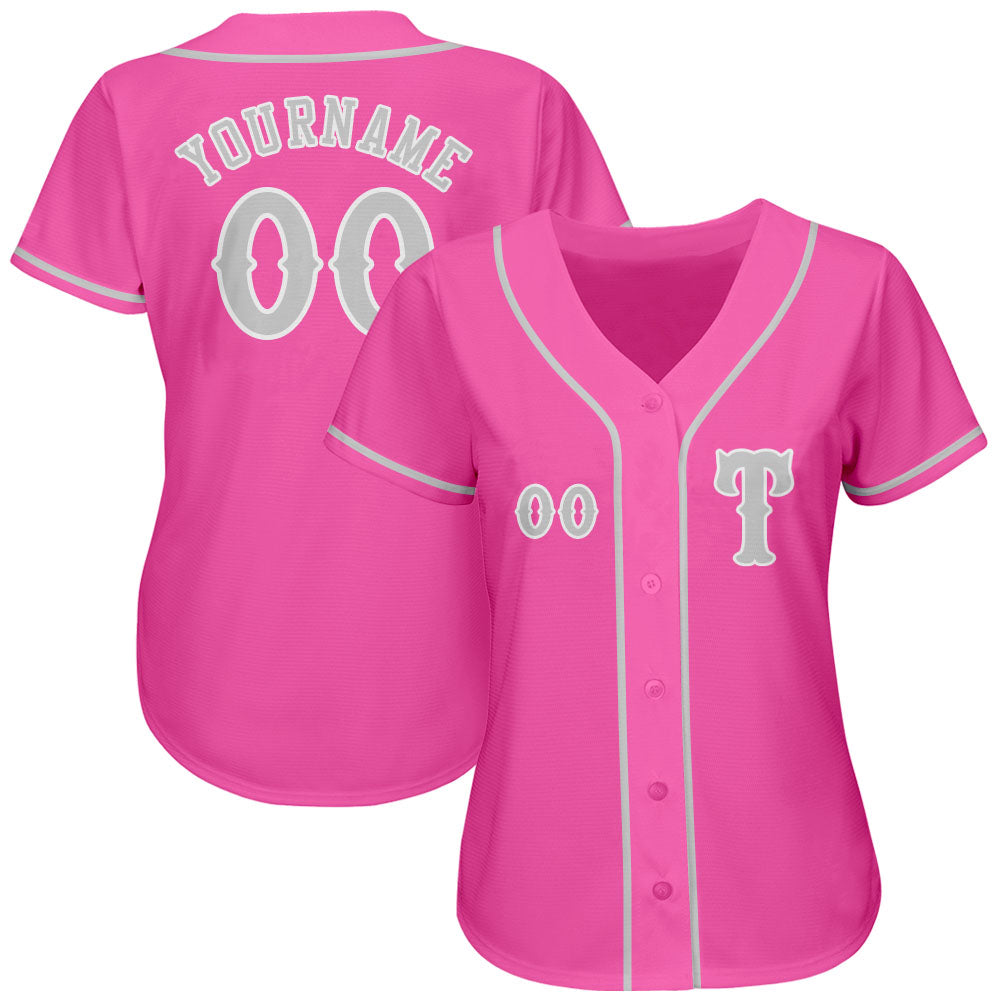 pink and gray baseball shirts