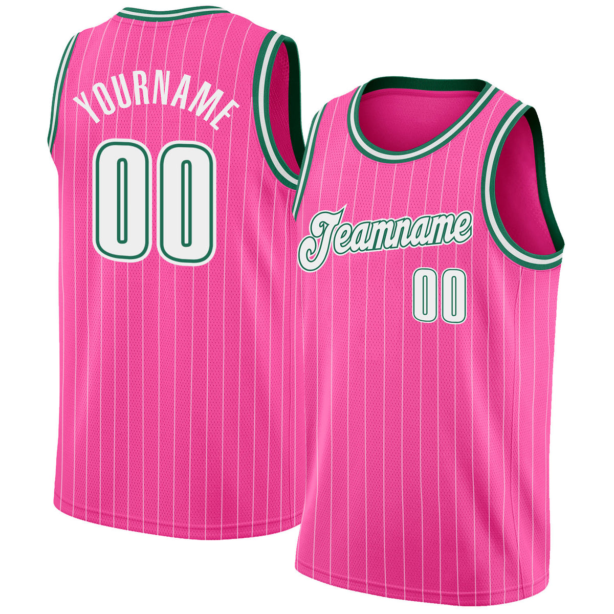 Cheap Custom Pink Green-White Authentic Throwback Basketball