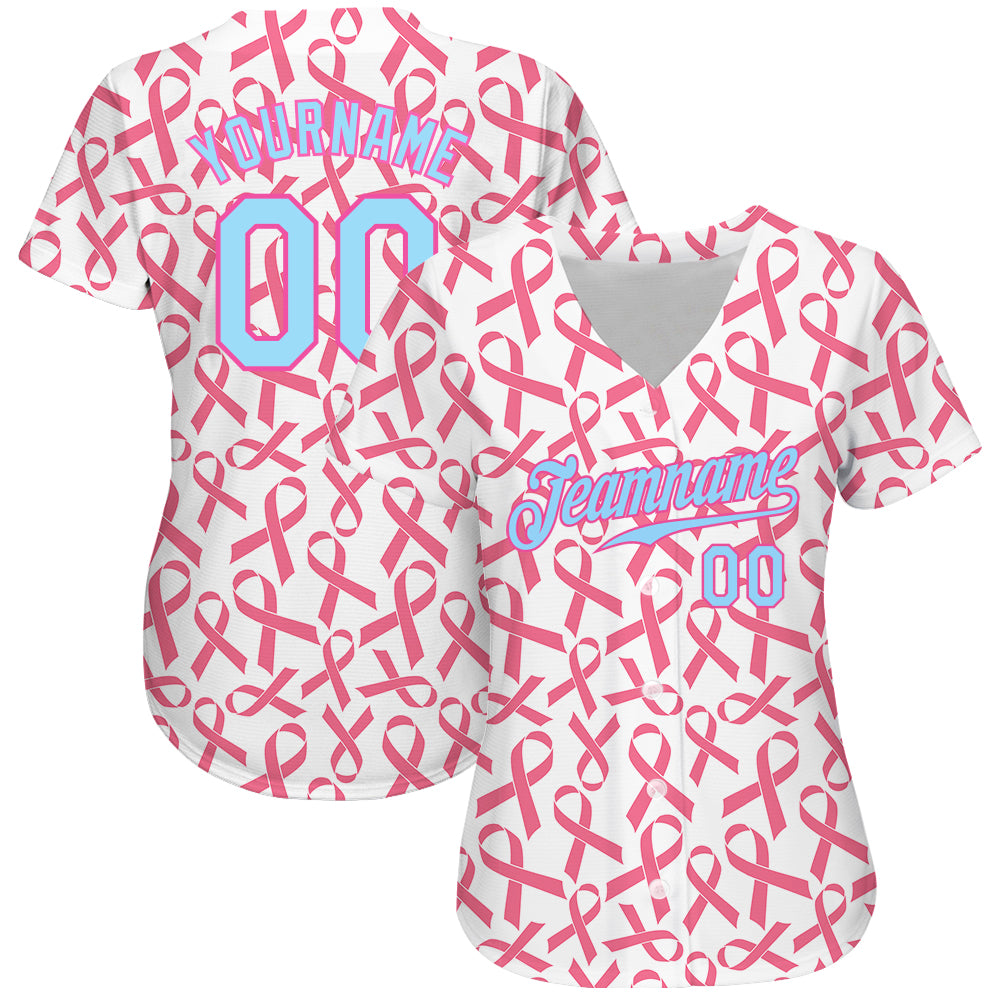 Custom Pink Light Blue-White 3D Pattern Design Authentic Baseball