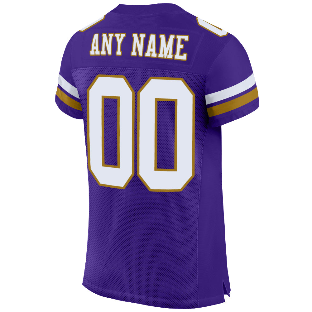 Custom Purple White-Old Gold Mesh Authentic Football Jersey Football  Authentic Mesh