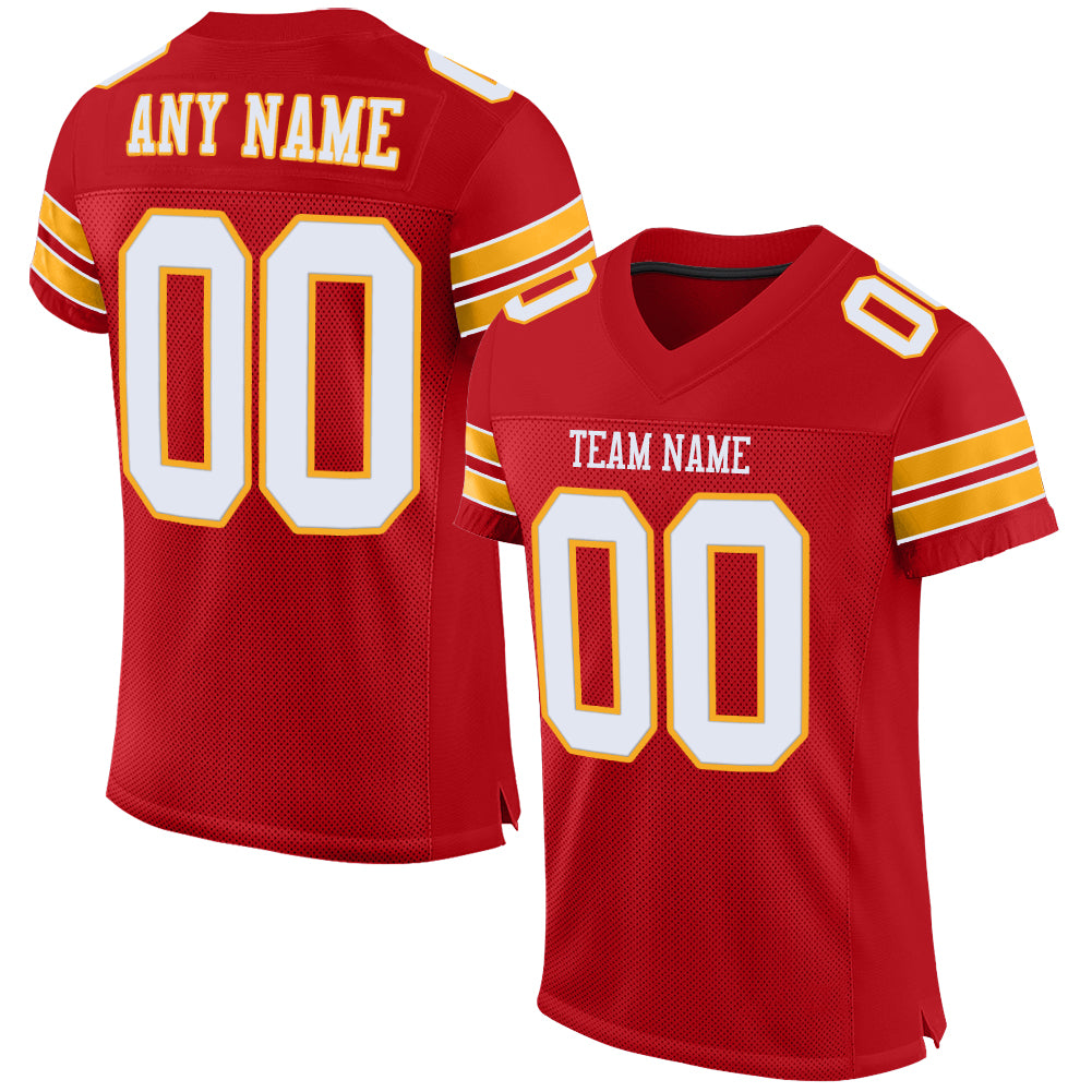 Custom Red Gold-White Mesh Authentic Football Jersey