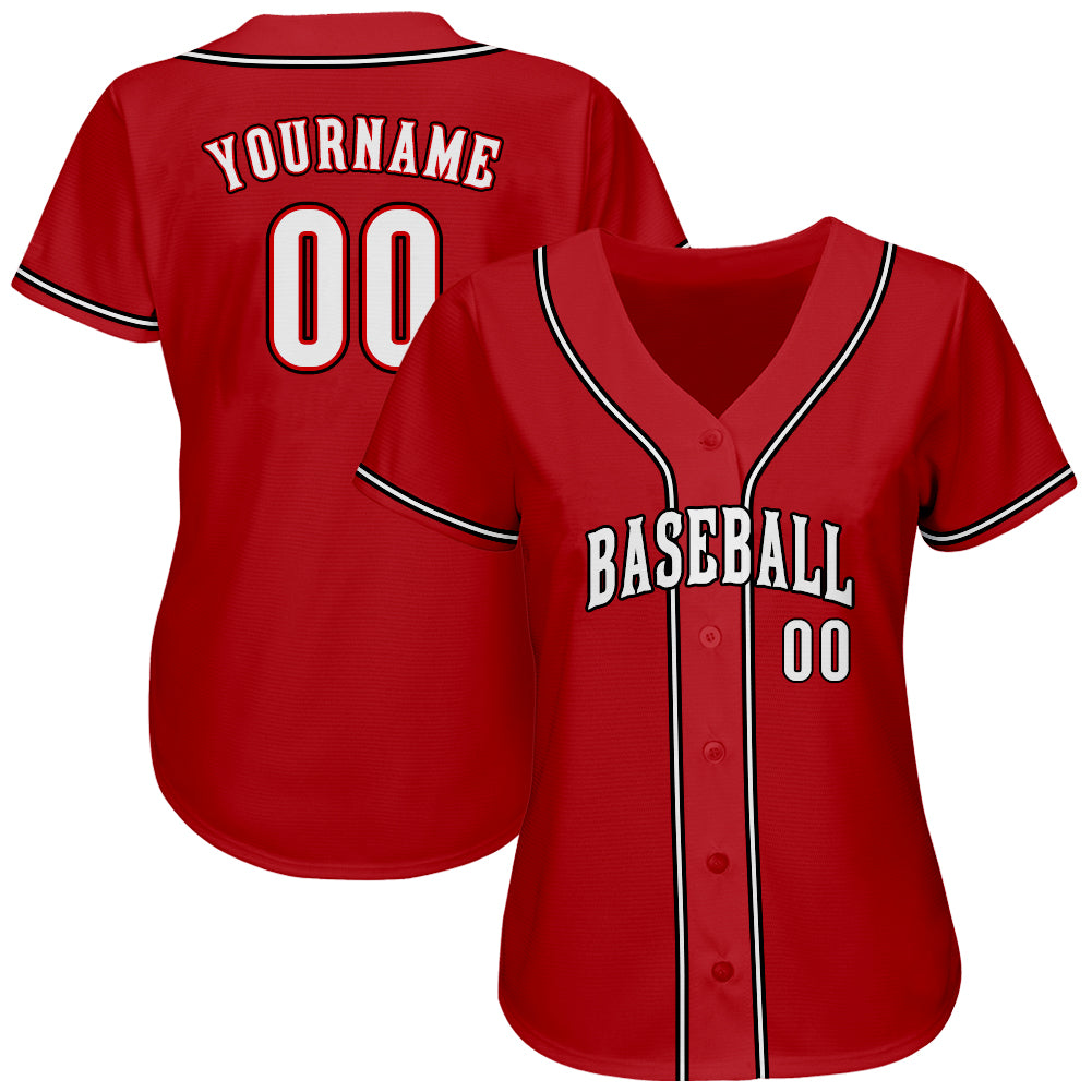 Custom Team Black Baseball Authentic White Jersey Red