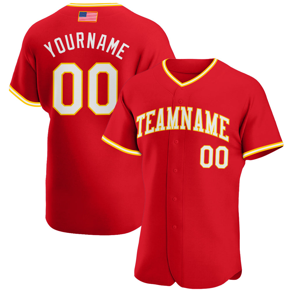 Custom Red Gold-White Authentic Baseball Jersey