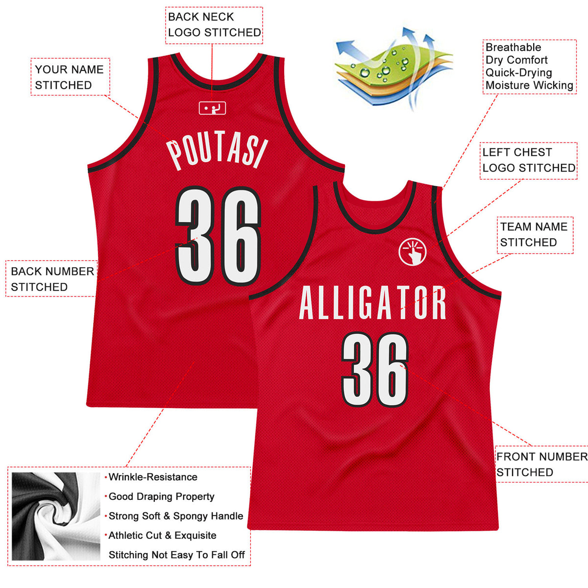 Sale Build White Basketball Black Rib-Knit Jersey Red – CustomJerseysPro