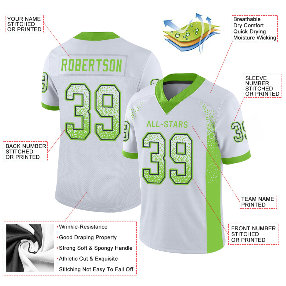 Custom Neon Green White-Black Mesh Authentic Football Jersey