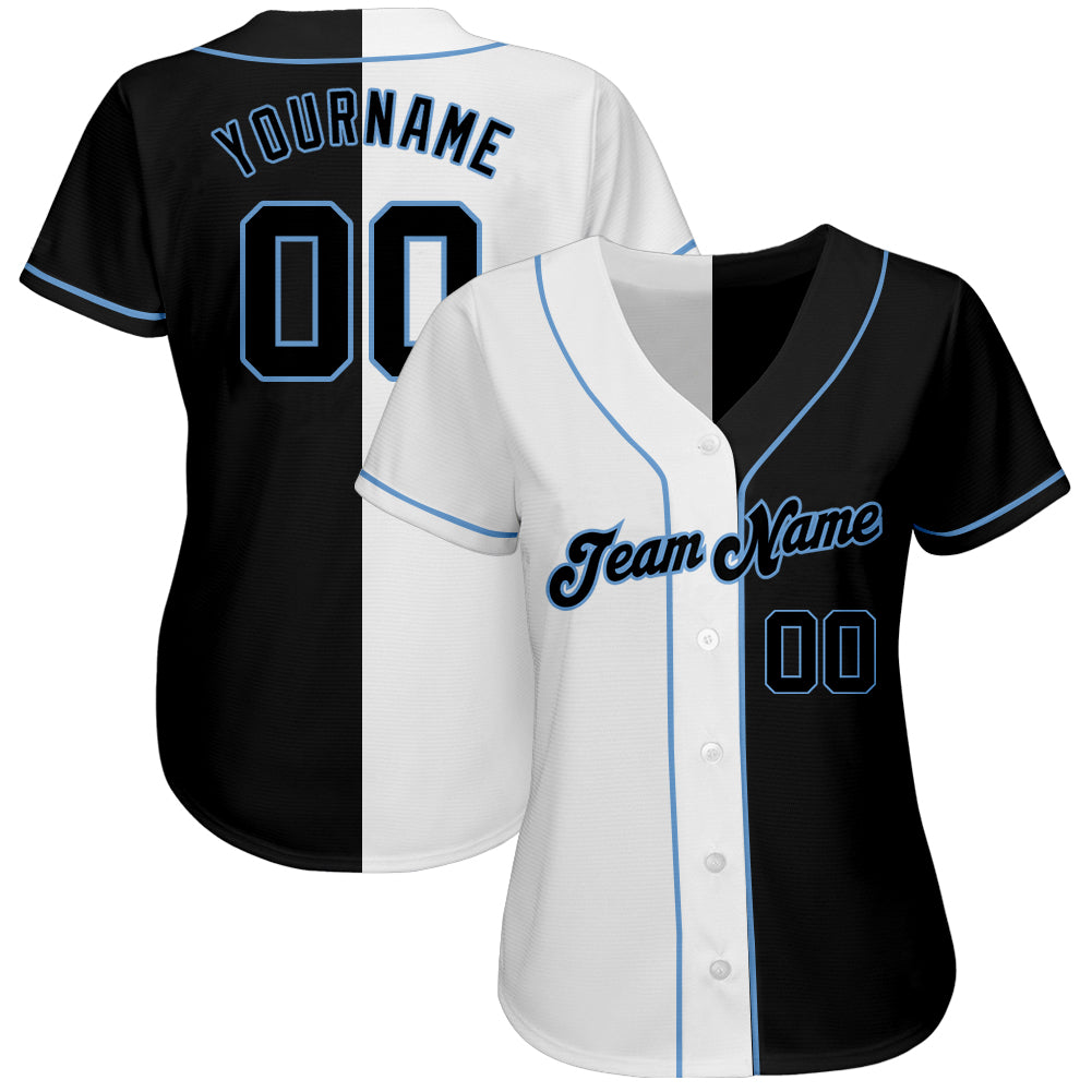 Custom White-Black Light Blue Authentic Split Fashion Baseball Jersey -  Personalized Name, Number, Team Logo