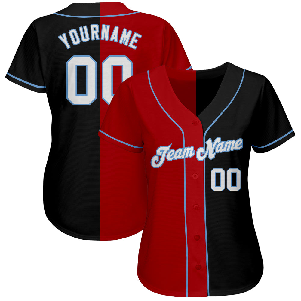 Custom Team Red Baseball Authentic White Split Fashion Jersey Black