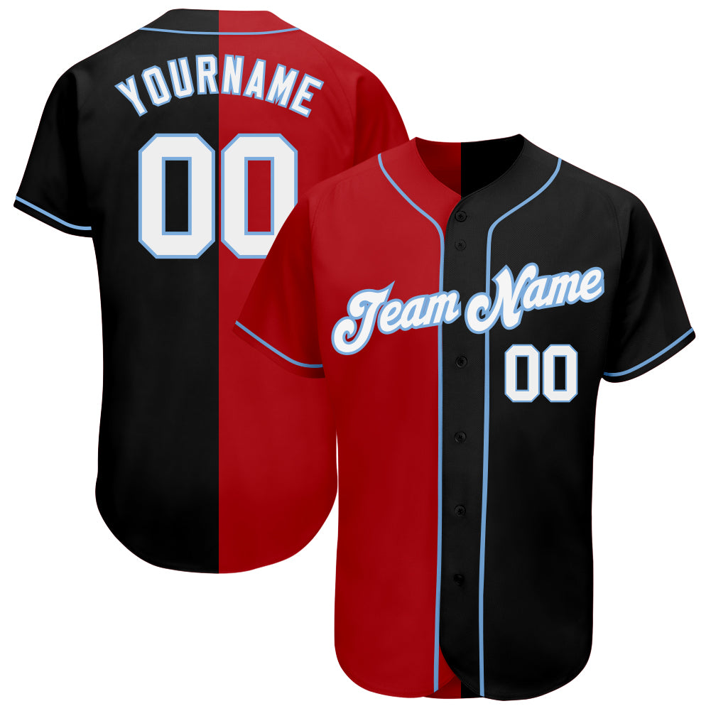 Custom Team Red Baseball Authentic White Split Fashion Jersey Black