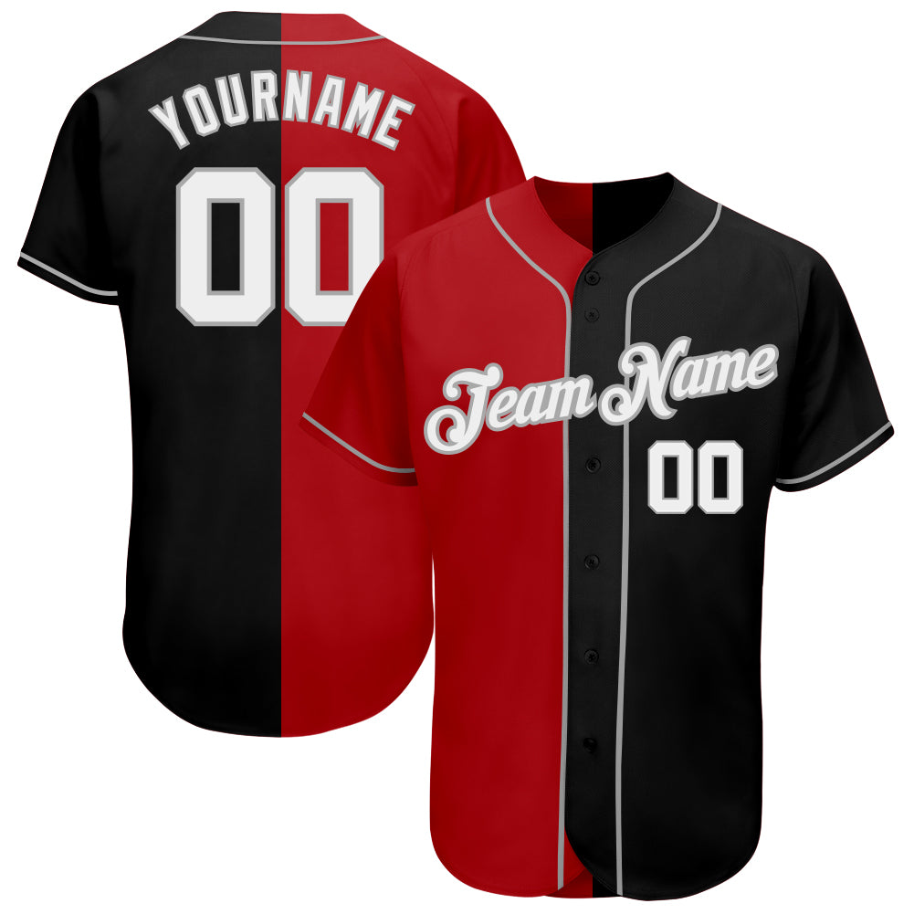 Custom Split Fashion Baseball Jersey White-Black Red Authentic