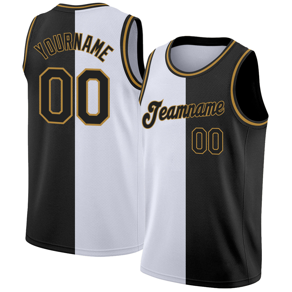 Cheap Custom Black White-Old Gold Authentic Throwback Basketball