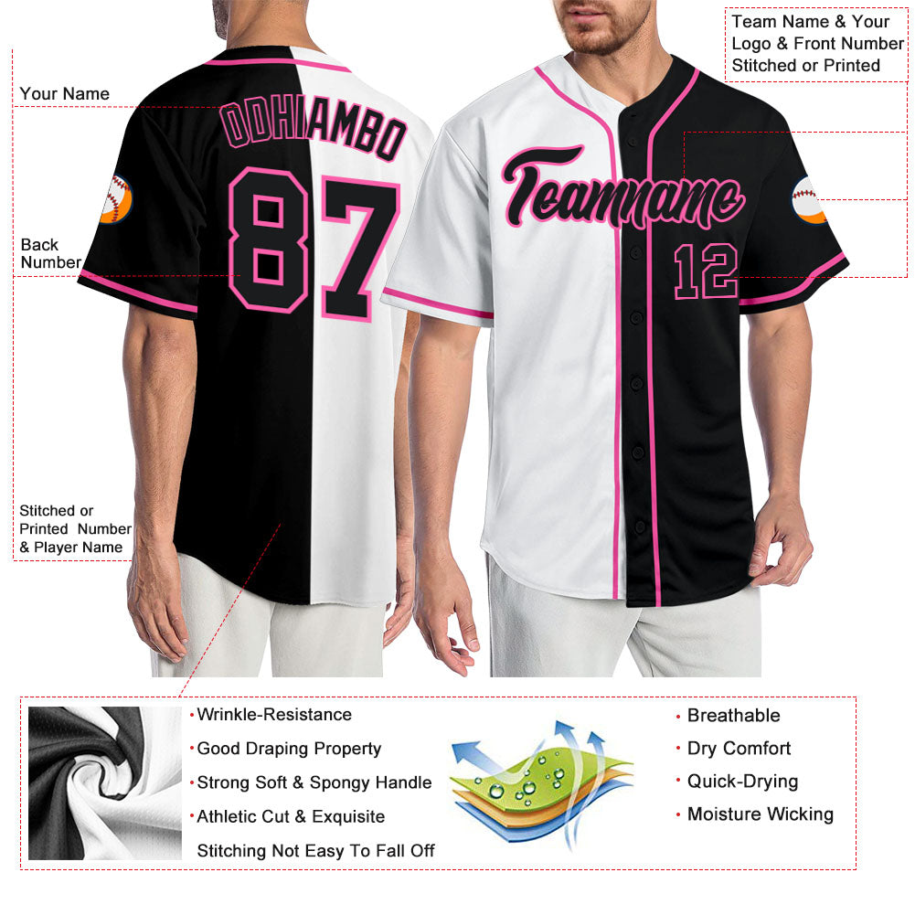 Custom Black White-Red Authentic Split Fashion Baseball Jersey