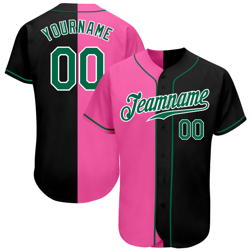 Custom Pink White-Kelly Green Authentic Two Tone Baseball Jersey