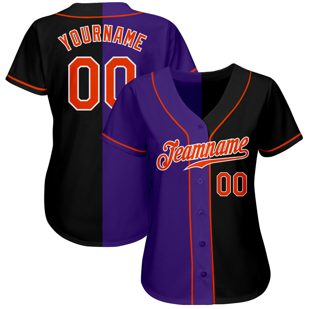 Custom Black Purple-Orange Authentic Split Fashion Baseball Jersey