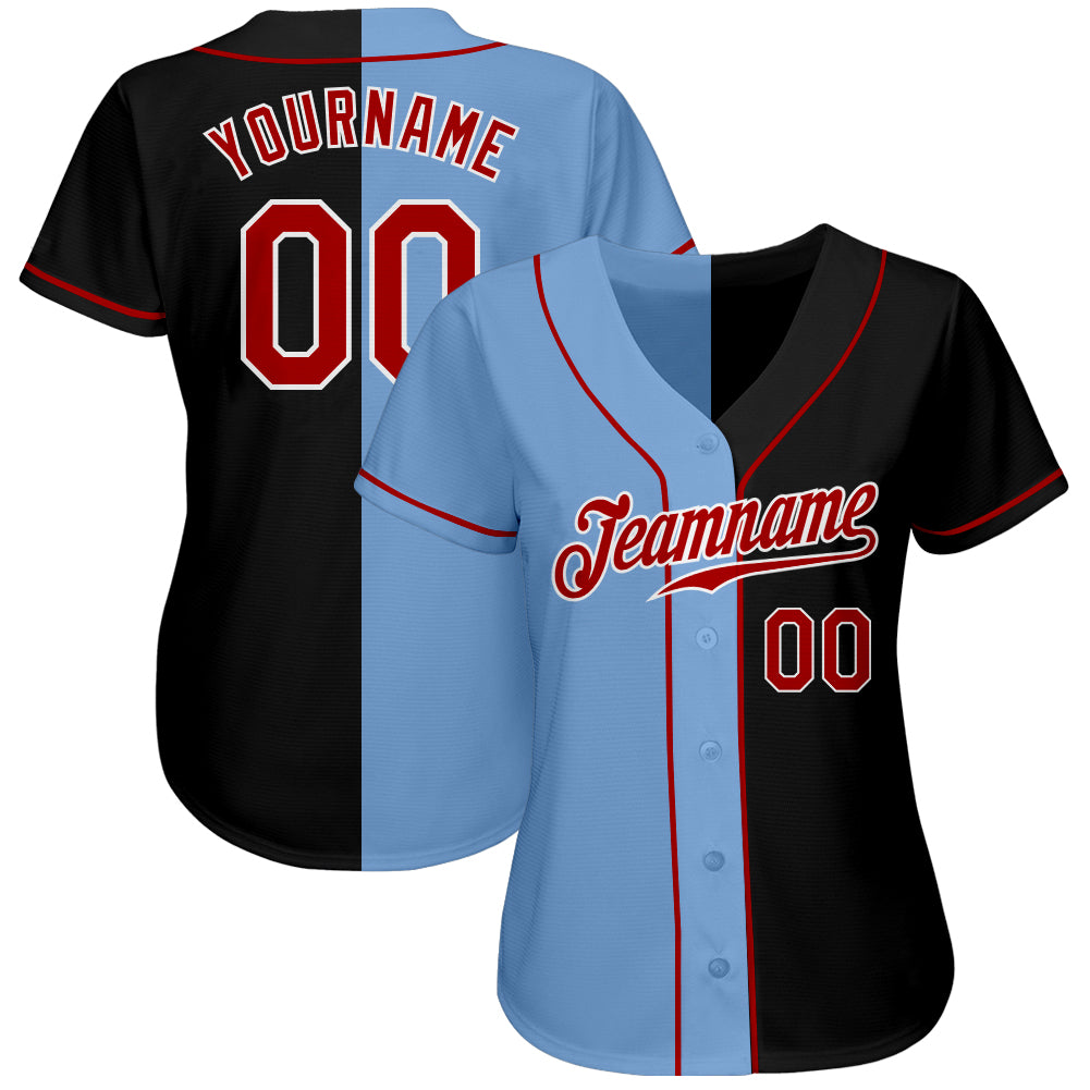 Custom Team Light Blue Baseball Authentic Black Jersey Pink