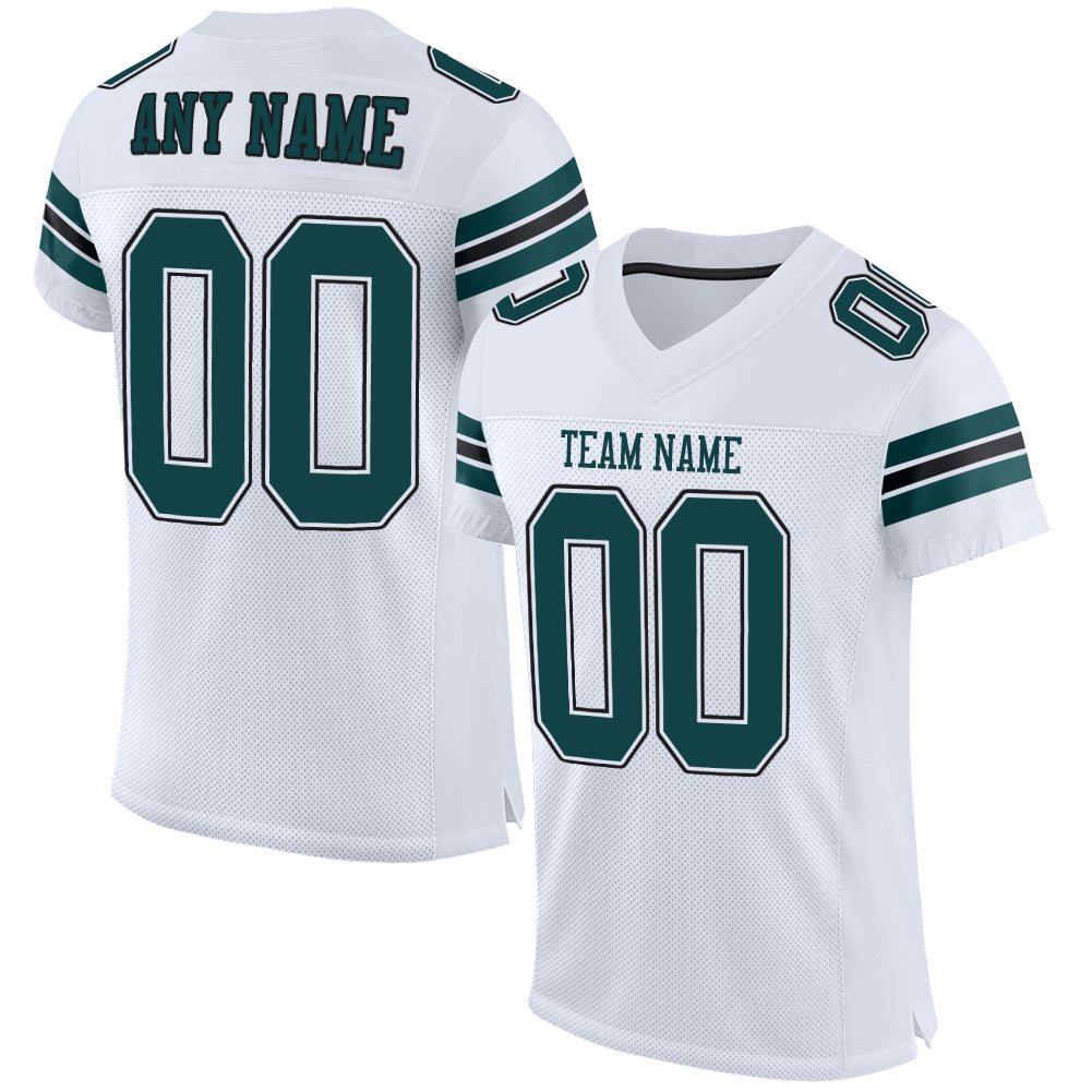 Custom White Midnight Green-Black Mesh Authentic Football Jersey