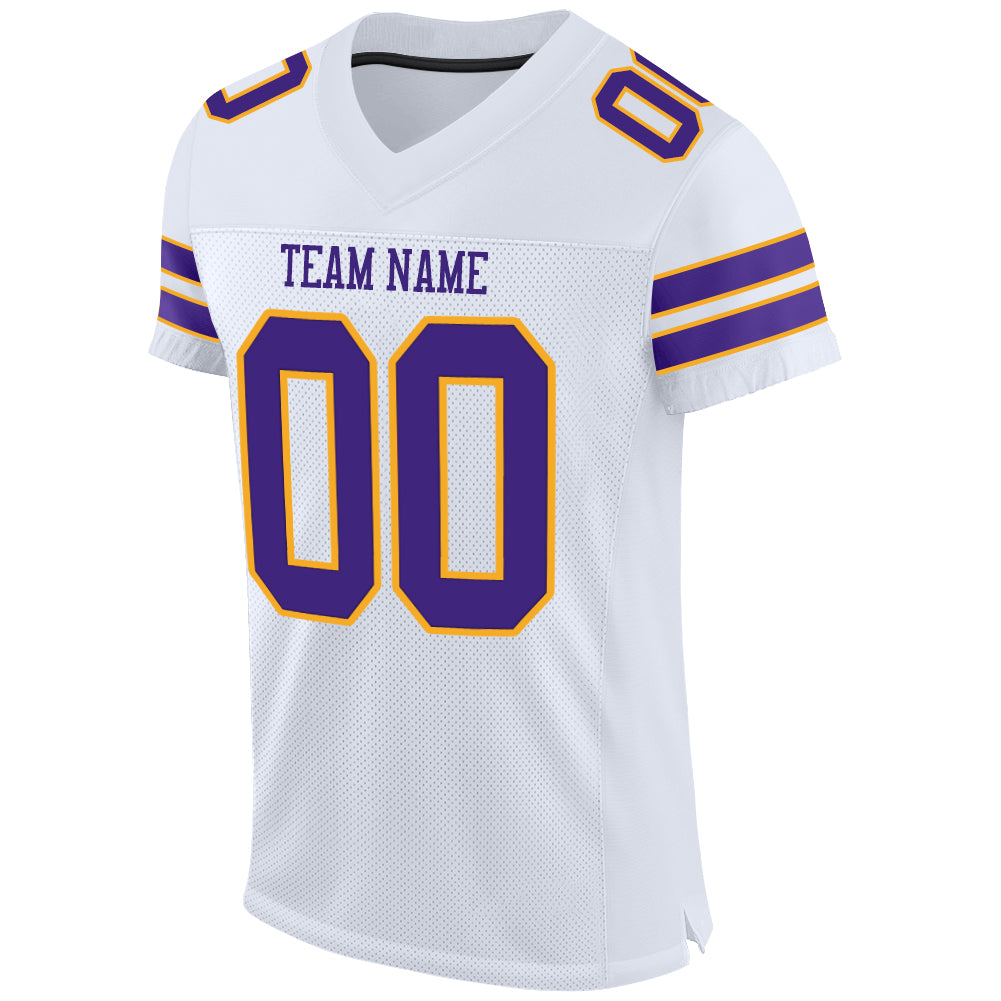 Custom Team Gold Football Authentic White Mesh Jersey Purple