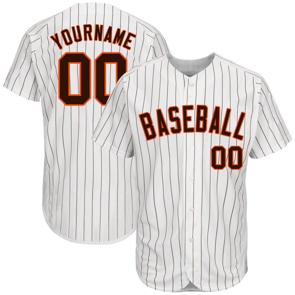 Custom Team Orange Baseball Authentic White Brown Strip Jersey Brown