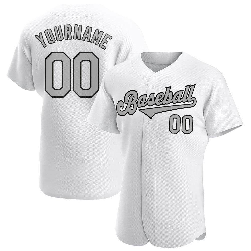 Custom Team Black Baseball Authentic White Jersey Gray