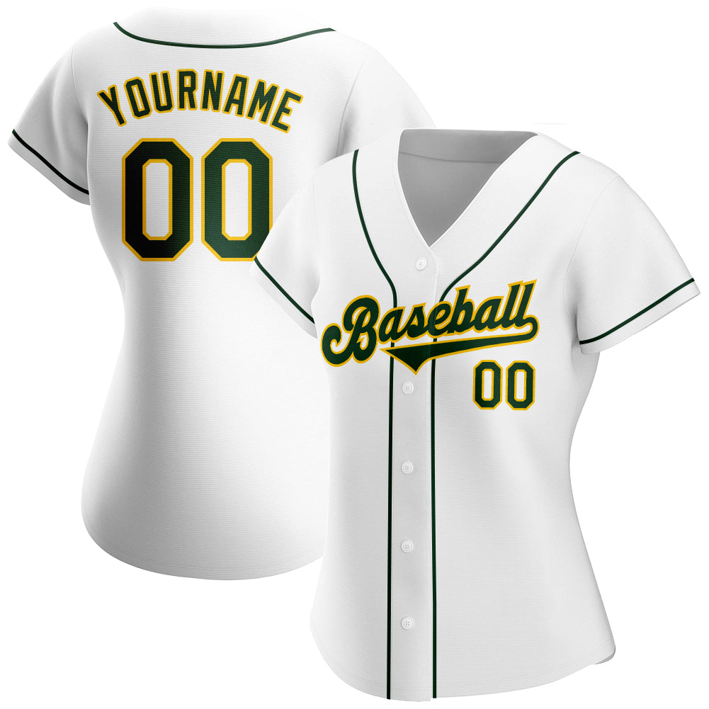 Custom Team White Baseball Authentic Green Jersey Gold