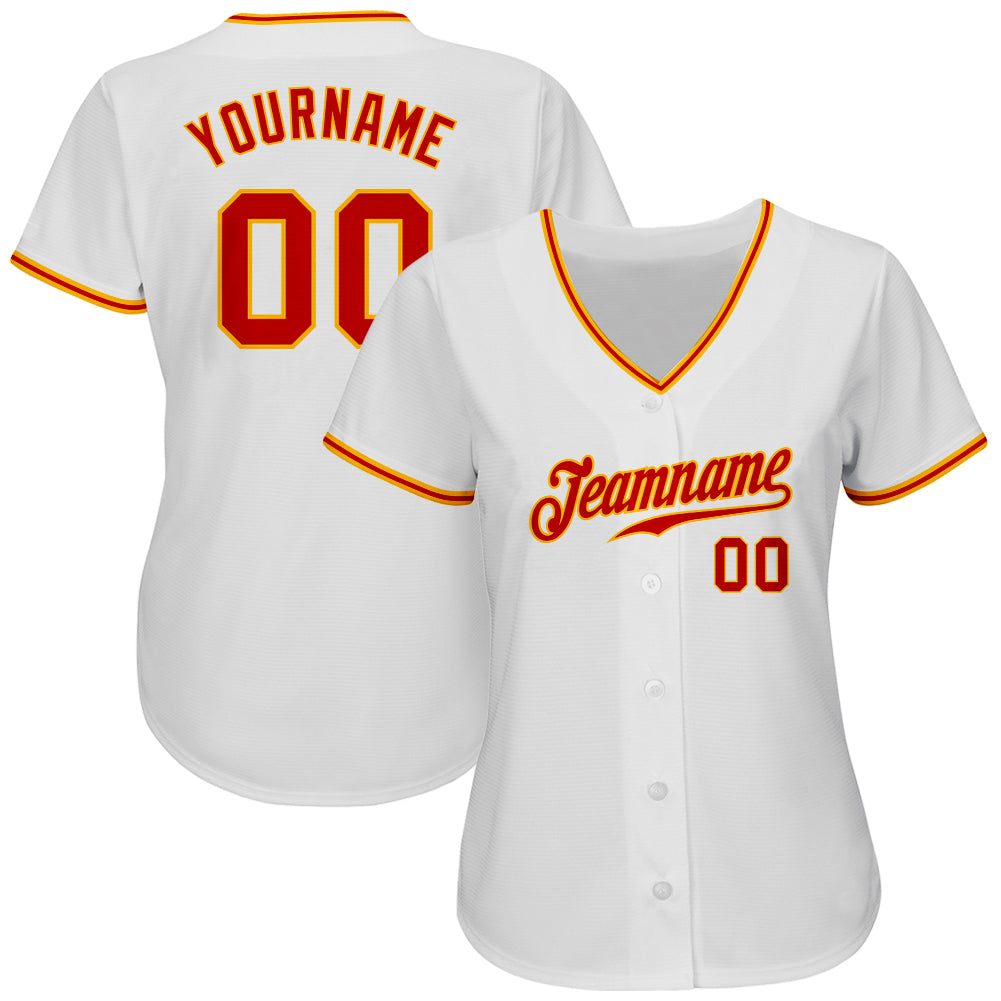 Custom Team Gold Baseball Authentic Red Jersey White