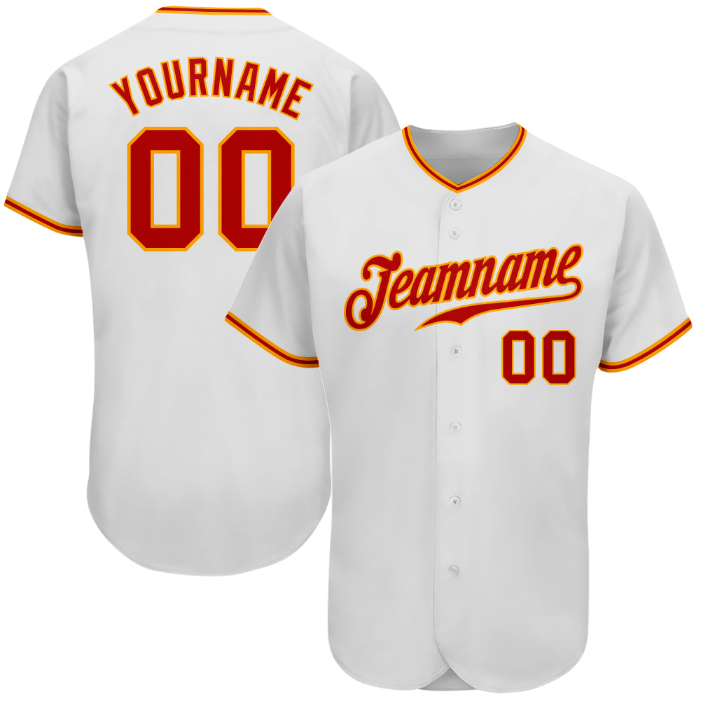 Custom Team Gold Baseball Authentic White Jersey Red
