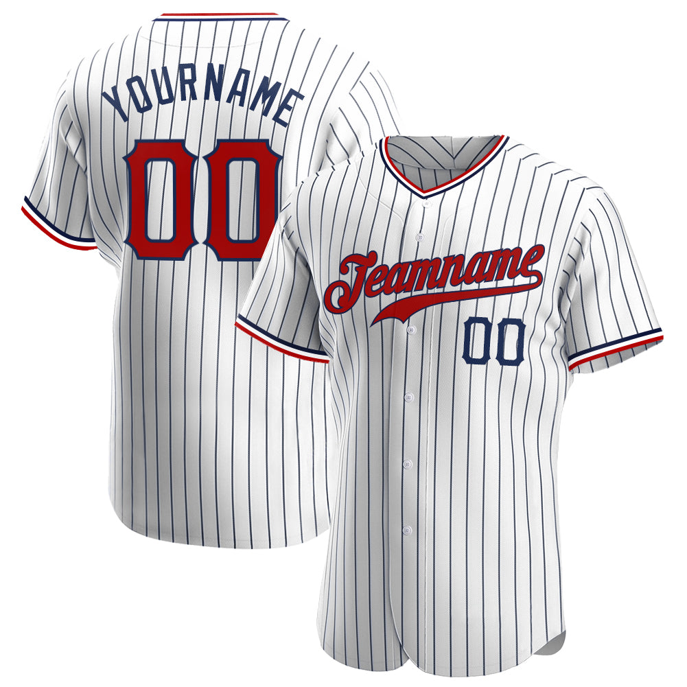 Custom Cream Red Pinstripe Red-Navy Authentic Baseball Jersey Discount