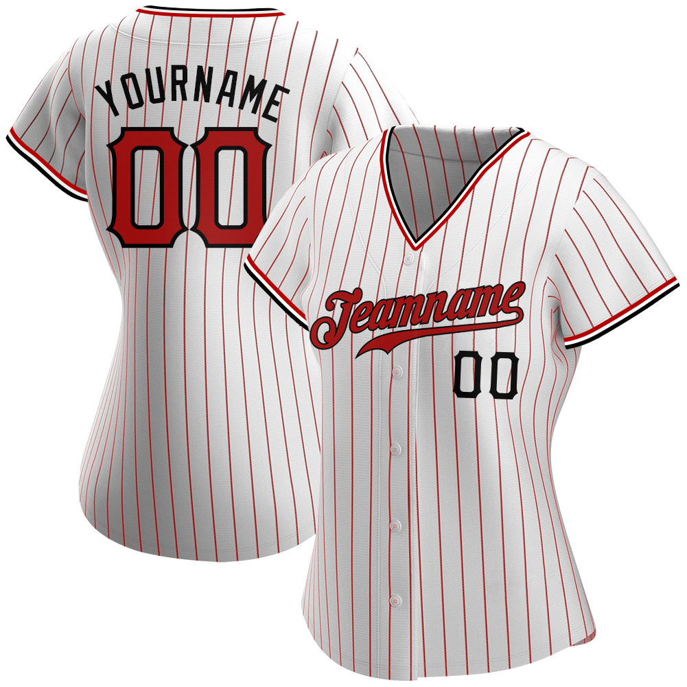 Custom Team White Baseball Authentic White Red Strip Jersey Red