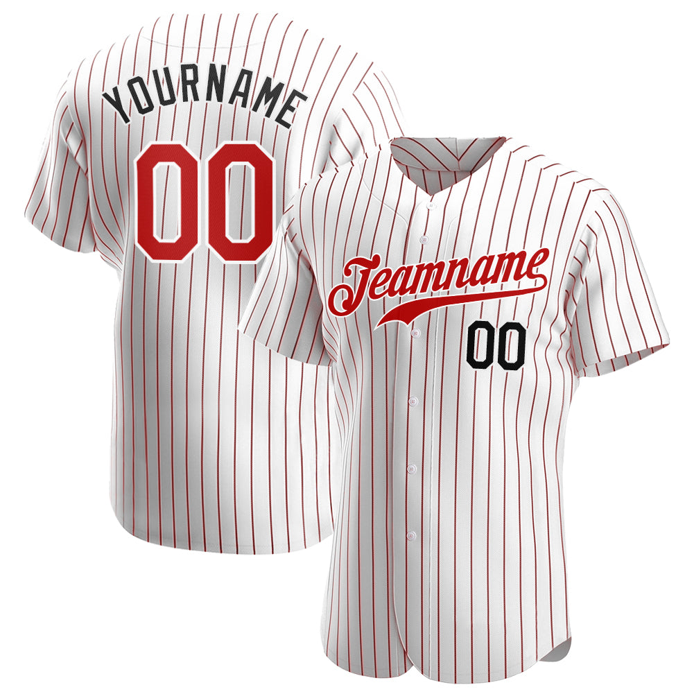 Custom White Red Pinstripe Red-White Authentic Baseball Jersey Women's Size:M