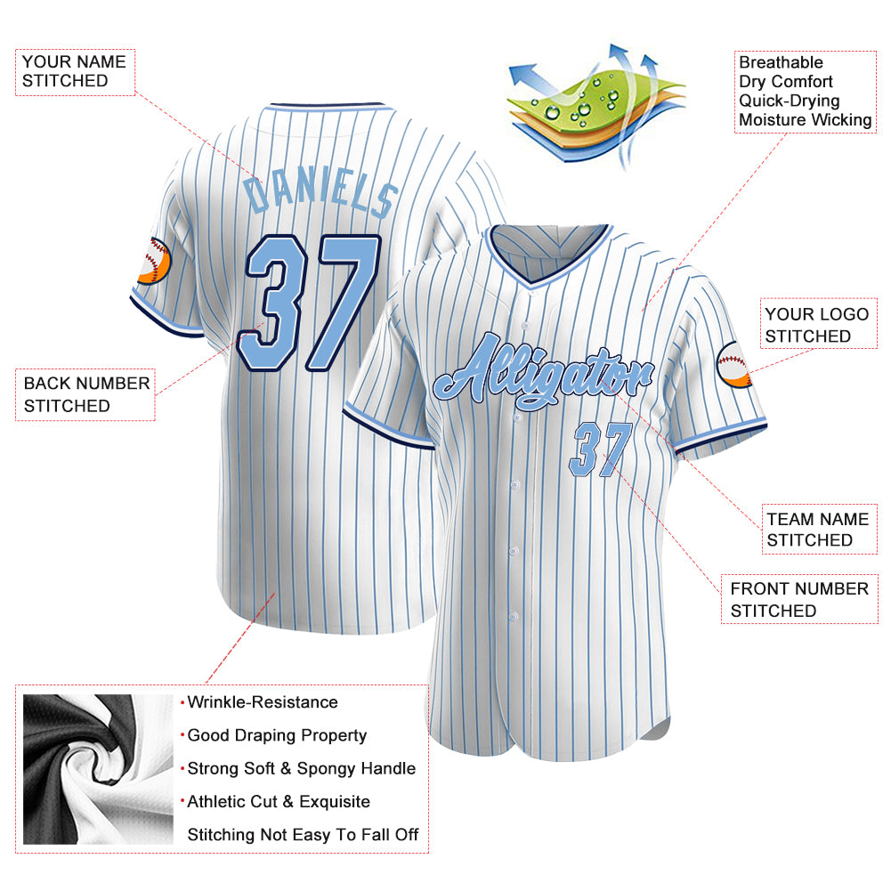 Stitch Striped Blue White Cartoon Custom Name & Number Baseball Jersey Shirt