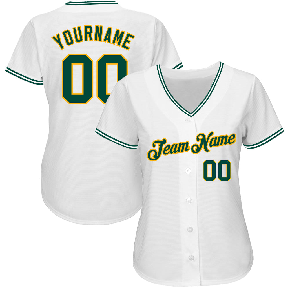 Custom Team White Baseball Authentic Green Jersey Gold