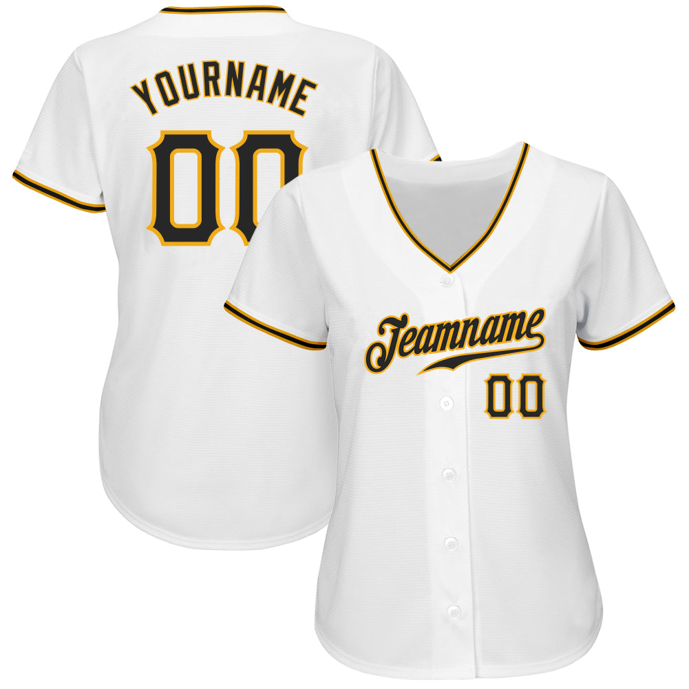Custom Team White Baseball Authentic Gold Jersey Black