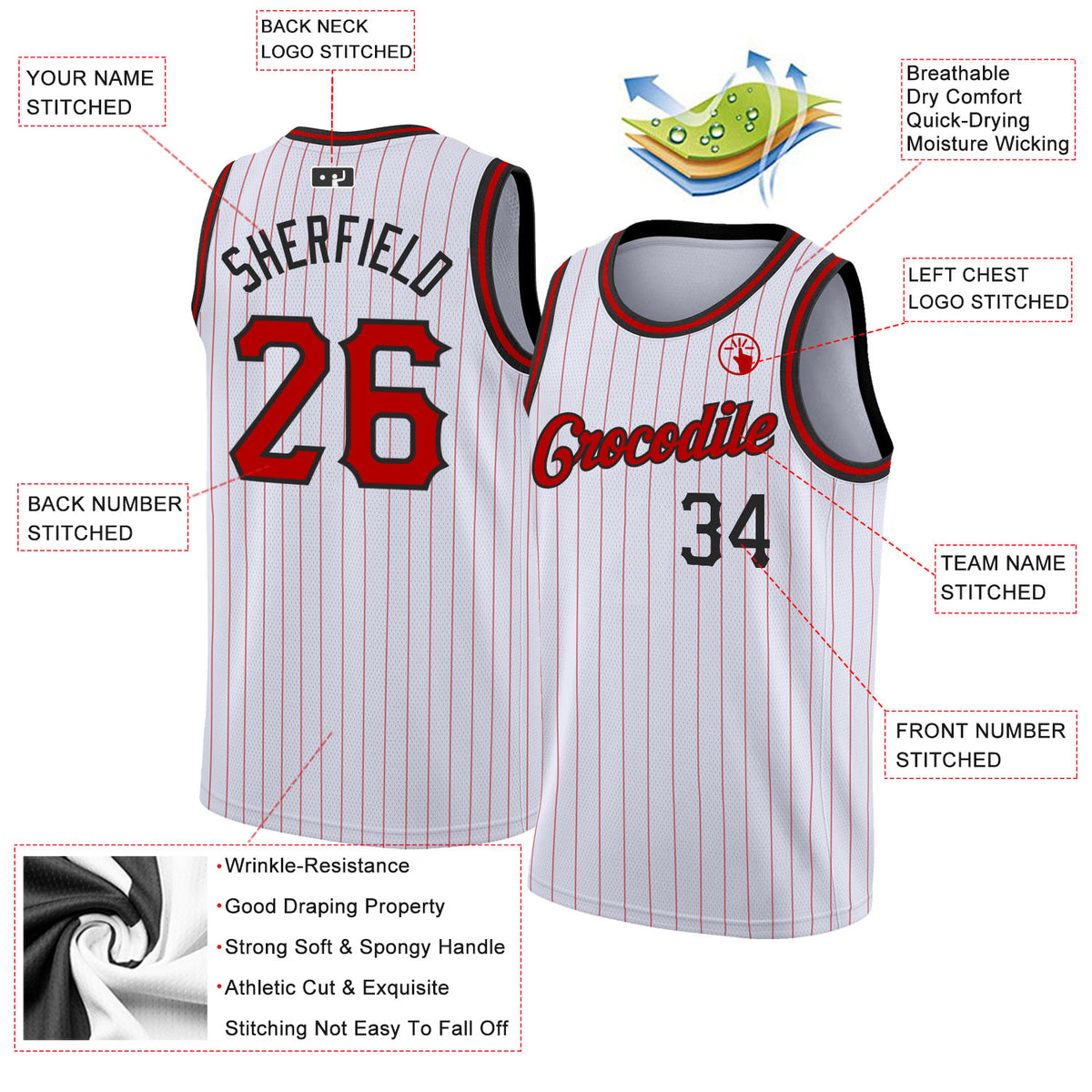 Custom Teal White Pinstripe White-Red Authentic Basketball Jersey