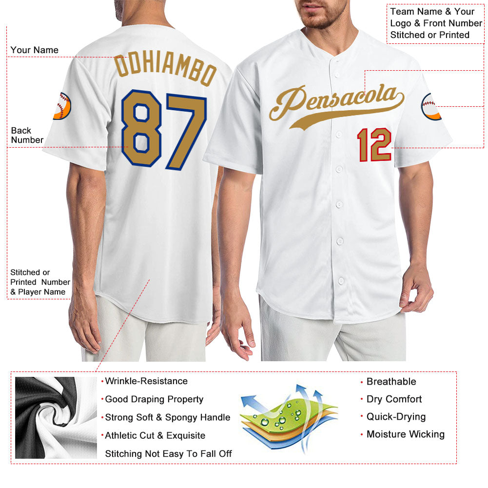 Sale Build Gold Baseball Authentic Red Throwback Shirt White –  CustomJerseysPro
