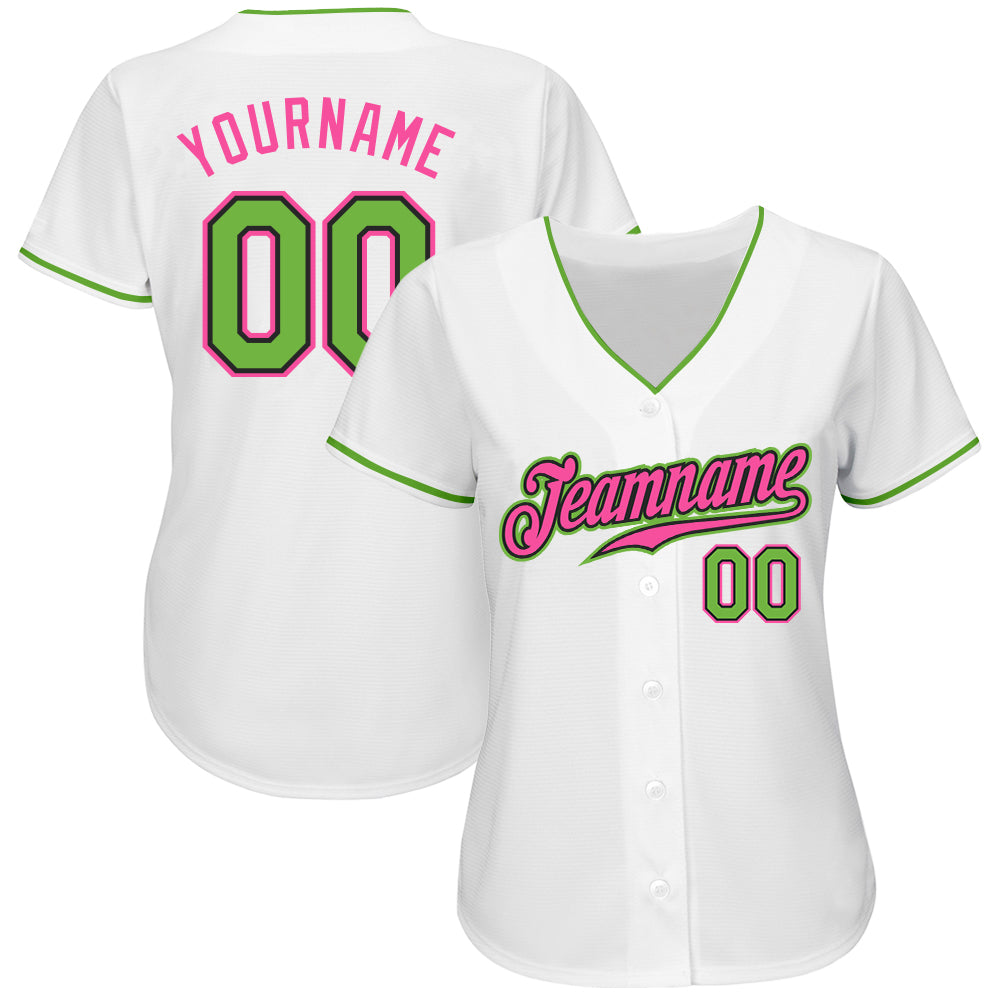 Custom Neon Green Pink-Navy Authentic Baseball Jersey Women's Size:3XL