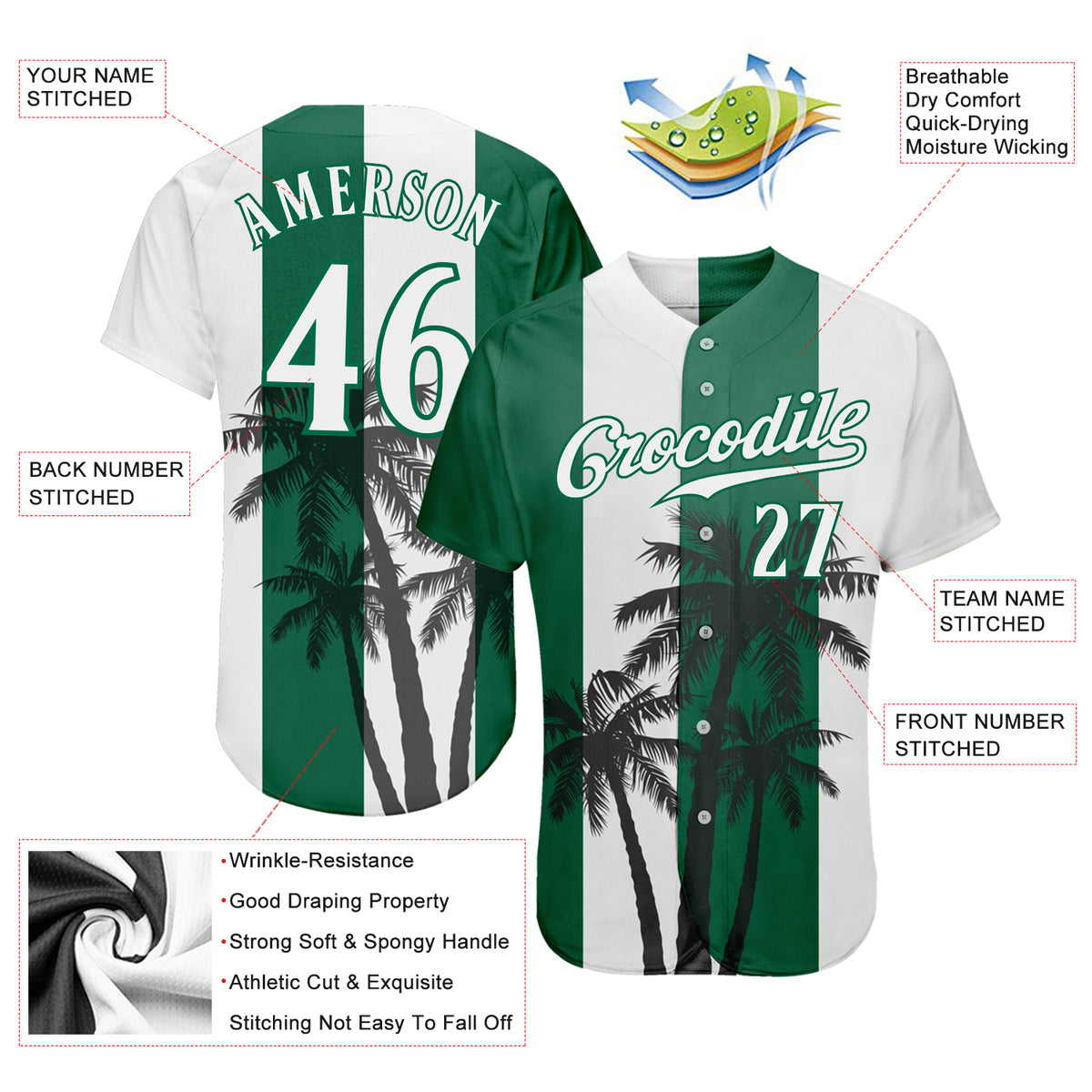 Custom 3D Pattern Design Hawaii Coconut Trees Authentic Baseball