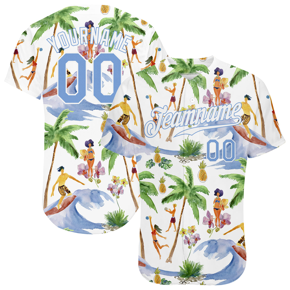 Custom White Royal 3D Pattern Design Beach Hawaii Palm Trees and Flowers Authentic Baseball Jersey Youth Size:L