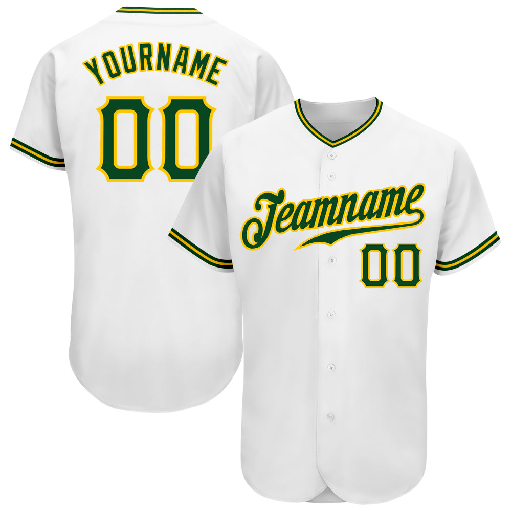 Custom Team White Baseball Authentic Green Jersey Gold