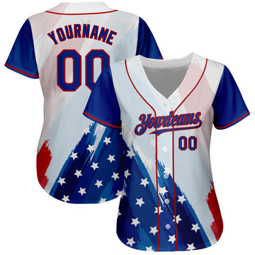 Custom White Royal-Red 3D American Flag Fashion Authentic Baseball Jersey