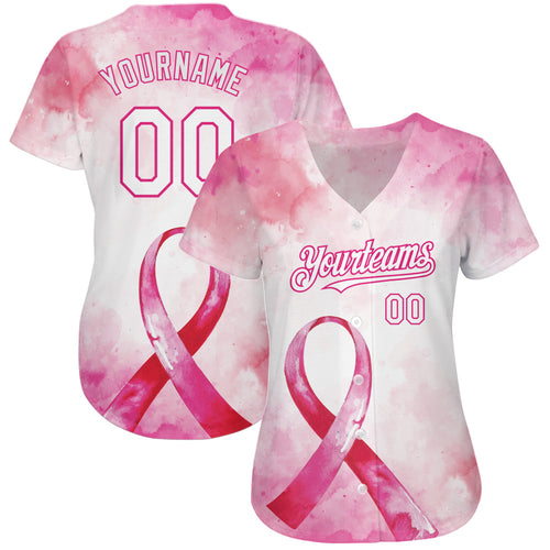 Custom 3D Pink Ribbon Breast Cancer Awareness Month Women Health Care  Support Authentic Baseball Jersey